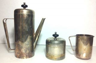 Vtg Silverplate Set Coffee Pot Sugar Bowl W/ Lids & Creamer Unmarked photo
