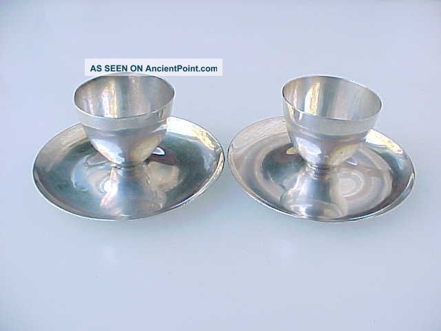 Pair (2) Sterling Sheffield England James Dixon & Sons Egg Cups W/ Saucers 1946 United Kingdom photo