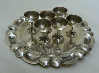 Vintage Sterling Silver 7 Piece Miniature Mini Cocktail Set Tray Wine Goblets photo