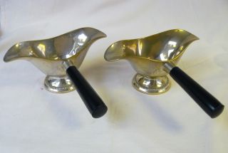 Pair Of Heavy Antique Silver Plate Butler ' S Sauce Boats photo