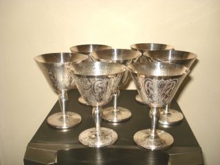 Set Of 7 Silver Plated Wine Goblets photo