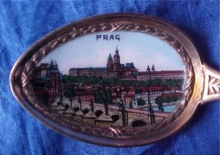 Sterling Silver Enamel Souvenir Spoon Prag Prague Enameled photo