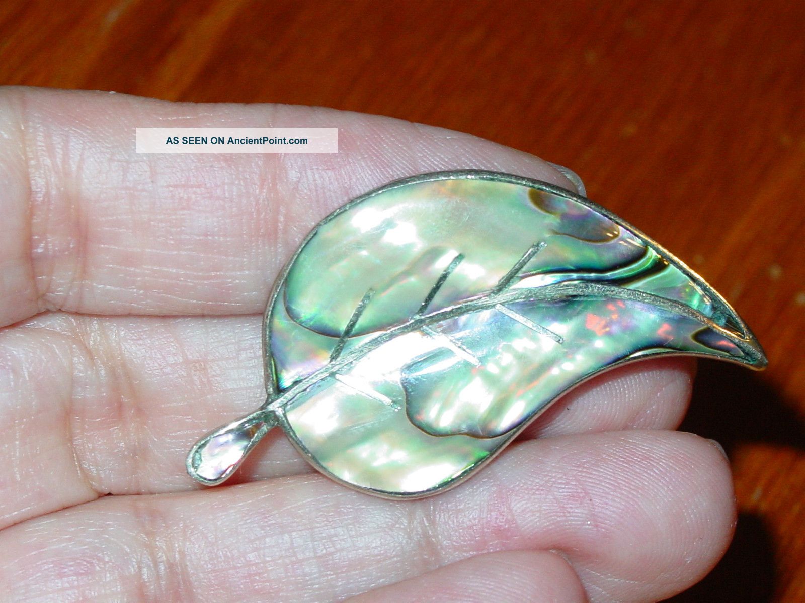 Silver Leaf Pin W/mother Of Pearl Inlay 4.  2 Grams Alpaca Mexico Scrap? Mixed Lots photo