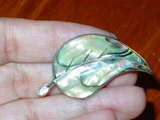 Silver Leaf Pin W/mother Of Pearl Inlay 4.  2 Grams Alpaca Mexico Scrap? photo