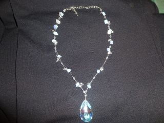 Large Swarovski Pear Shape Teardrop Crystal Pendant Necklace W Moonstone Nuggets photo