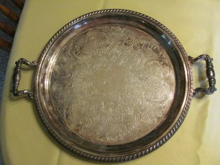 Round Silver Plate Tray With Handles By Lancaster Silver Co. photo