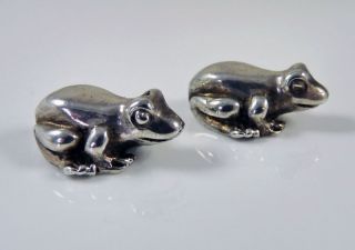 Pair Of Solid Sterling Silver Frogs - Hallmarked 1994 photo