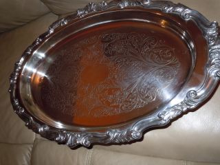 Monogrammed Footed Sheridan Rare Silver Plated Oval Tray photo
