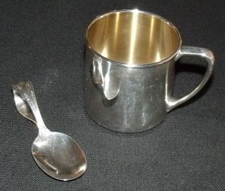 Silver Plate Baby Cup & Curved Baby Spoon,  Oneida photo