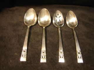 4 Oneida Coronation Pattern Silver Plate Serving Spoons 1 Slotted photo
