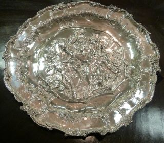 Large Ginori Victorian Style Sterling.  925 Silver Platter Tray W Cherub 3,  327 G photo