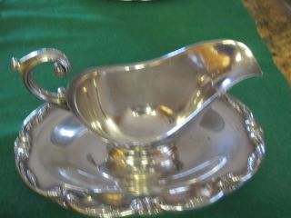 Vintage Silver Plated Gravy Sauce Boat With Attached Tray photo
