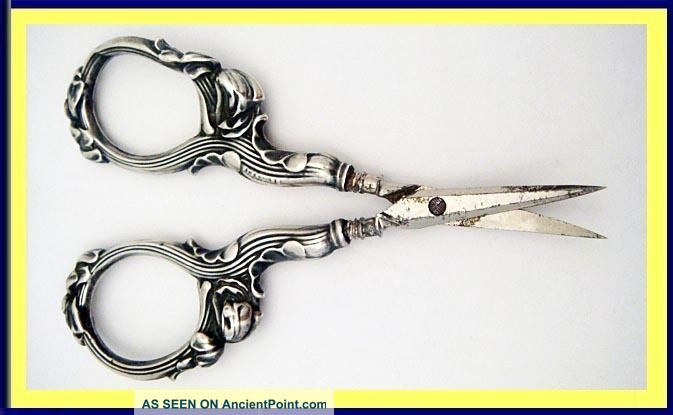 Antique Art Nouveau Pair Sewing / Embroidery / Nail Scissors St Silver (5077) Other photo