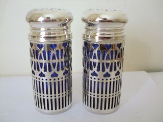 Vintage Silver Plate Large Salt & Pepper Shakers Cruet Set Pretty Pierced Decor photo