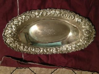Stieff Sterling Silver Hand Decorated Floral On Satin Bread Tray photo