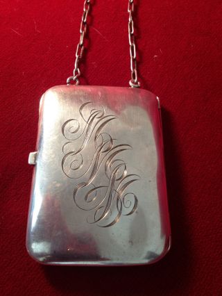 Antique Sterling Silver Money Case,  Hand Engraved Monogram,  W/chain - Stamped Cv photo