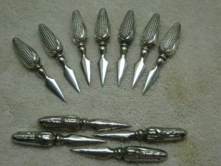 7 Vintage Sterling Silver Corn Cob Holders And 4 Silver Plate Corn Cob Holders photo