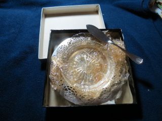 Vintage Oneida Caviar/pate Dish,  Glass Insert And Knife photo