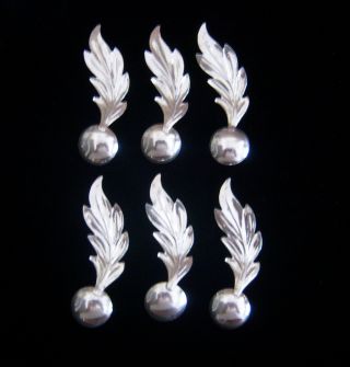 Sterling Silver Salt Spoons Set Of 6 With Leaf Handles photo