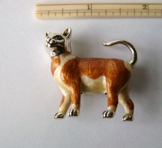 Vintage Silver & Enamel Whimsical ' Ginger Tom Cat ' Ornament,  Collectable photo