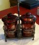 Antique Bohemian Ruby Cut/clear Double Pickle Castor Figural Silverplate Frame Other photo 1