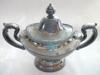 Vintage Reed & Barton Silverplate Sugar Bowl And Lid 3850 X Engraved With D photo
