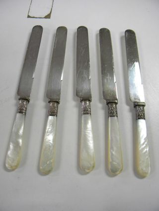 Antique Mother Of Pearl Sterling Band Knives J.  Russell & Co.  Excellent photo