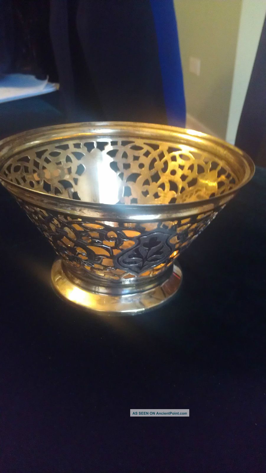 Vintage Russian Blackened Silver 875 / Gold Gilded Pierced Candy Bowl Russia photo