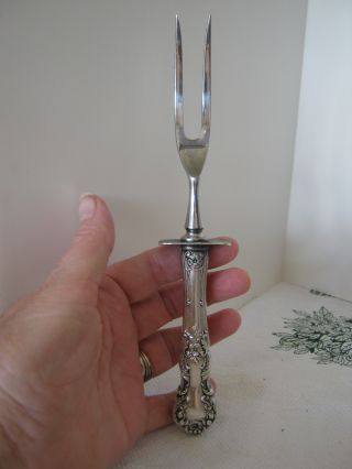Vintage Sterling Silver Handle Meat Serving Carving Fork With Stainless Blade photo
