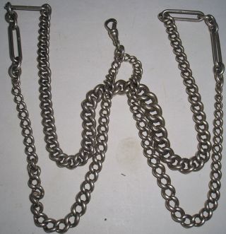 Antique Fob Chain Solid Silver Graduated Links Lion Mark On All Links34 1/2 In photo