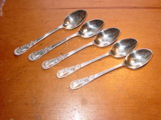 Five Lovely Antique Silver Demitasse Coffee Spoons 1911 photo