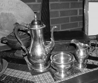 Marked Georg Jensen Tea / Coffee Serving Set 3 Piece Sterling Silver Ebony Handl photo