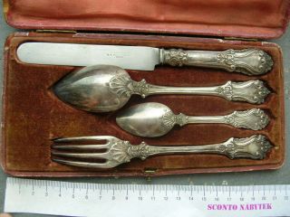 Antique Art Nouveau Austrian Imperial Goldsmith Silver Cutlery Serving Set Boxed photo