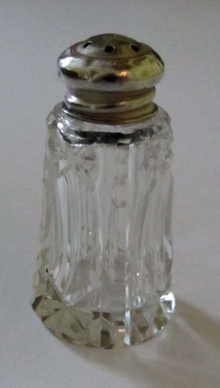 Vintage Antique Shabby Chic Cut Glass Pepperette English Sterling Silver Top photo