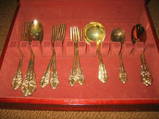 Godinger Gold Electroplate Silver Flatware W/ Serving Fork & Spoons photo