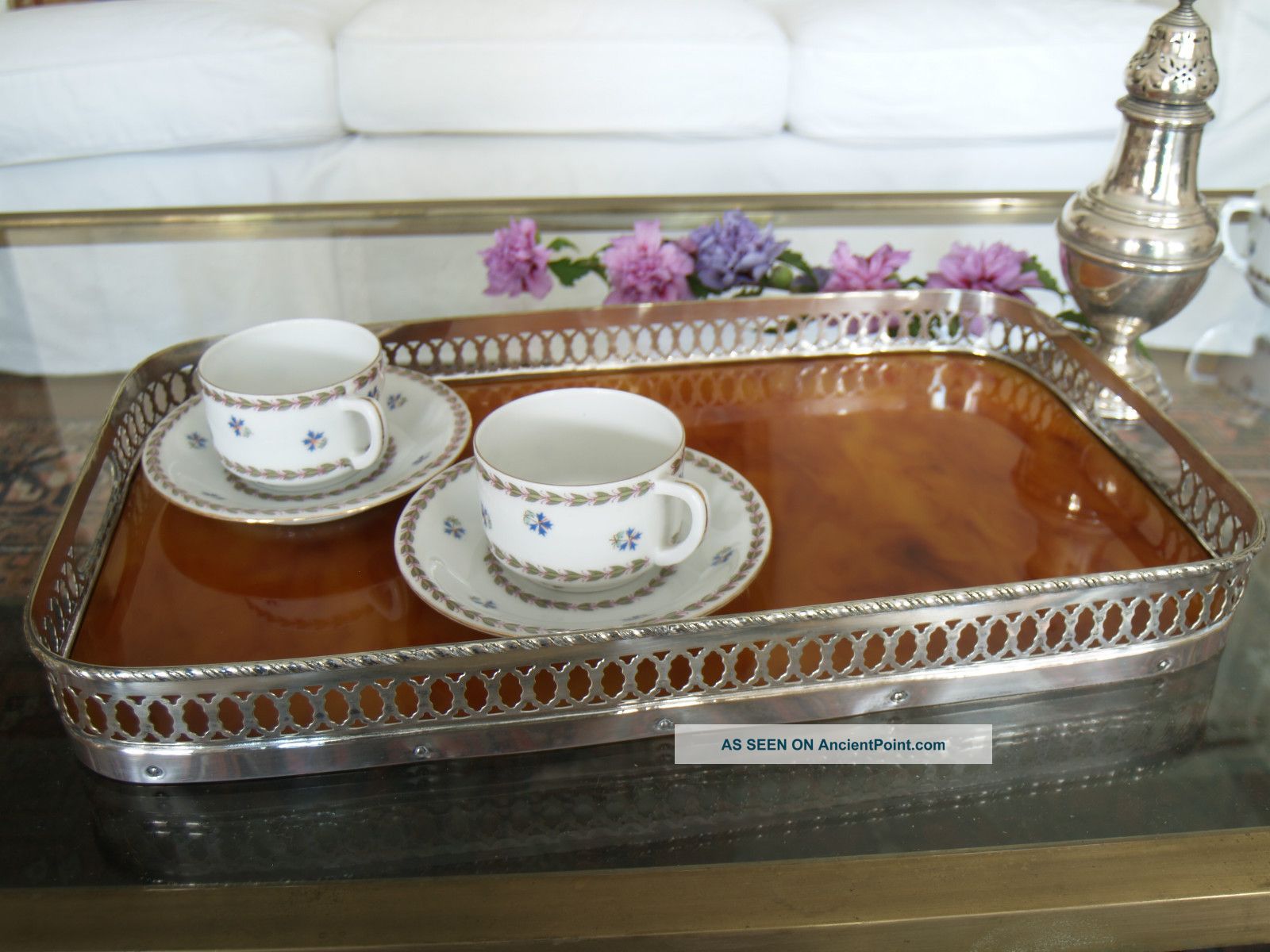 Faux Tortoiseshell Silver Plated Gallery Tray 1940 ' S Platters & Trays photo