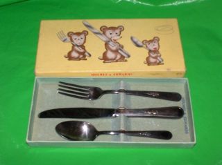 Vintage Holmes & Edwards 3 Piece Childrens Silverplated Flatware With Box photo