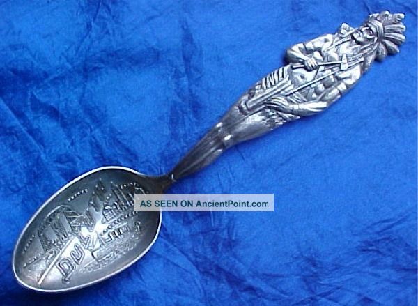 Sterling Silver Souvenir Spoon.  Indian Chief (warrior) Aerial Bridge High School Souvenir Spoons photo