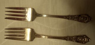 Two Wallace Rose Point Sterling Salad Forks,  6 1/2 