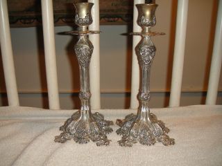 Vintage Victorian Style Silver Metal Candlestick Holders - Pair - Intricate Etching photo