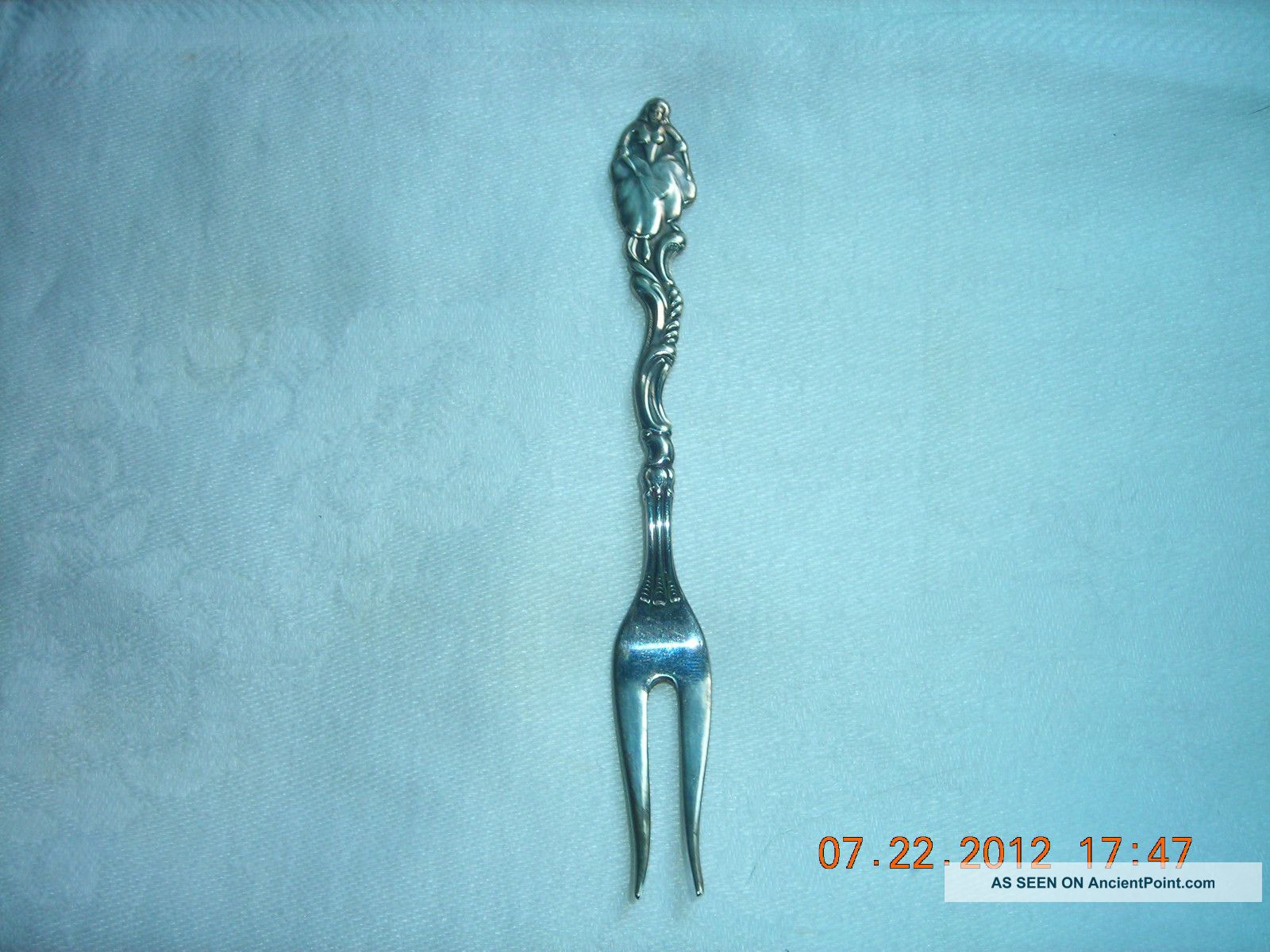 Vintage Silver Pickle Fork From Sweden - Lady With Fan On Handle Scandinavia photo
