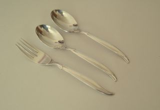 3 Flair Dinner Fork & 2 Soup Spoons 1847 Rogers 1956 Mid Century Silverplate photo