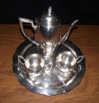 Silver Plate Oneida Silversmiths 4 Piece Tea / Coffee Pot Set W/tray Silverplate photo