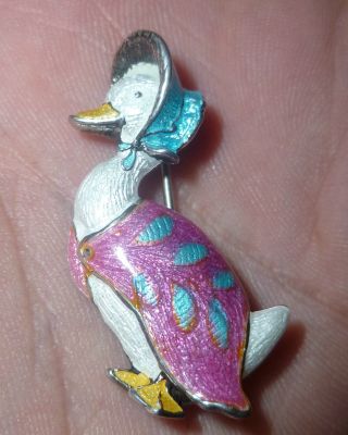 Rare Fw & Co Solid Silver & Enamel Mother Goose Brooch / Pin Item photo