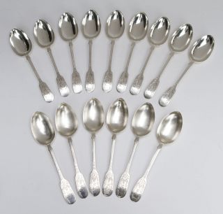 A Set Of Fifteen Silver Dessert Spoons,  Sheffield 1959/63 By Ib photo