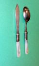 Silver Plate Mother Of Pearl Master Knife & Jam Spoon Set England Other photo 1