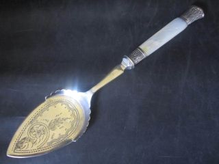 Silver Plated Mop Mother Of Pearl Handled Preserve Spoon Vintage Epns Cutlery photo