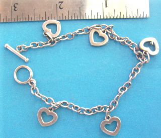 Sterling Silver Charm Bracelet W/ 5 Heart Charms - 11.  2 Grams,  1/3 Oz photo