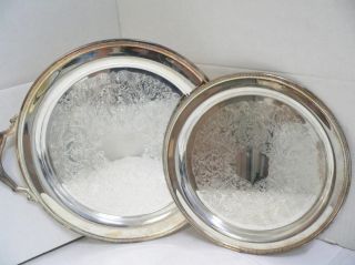 Oneida 2 Silver Round Serving Platters photo