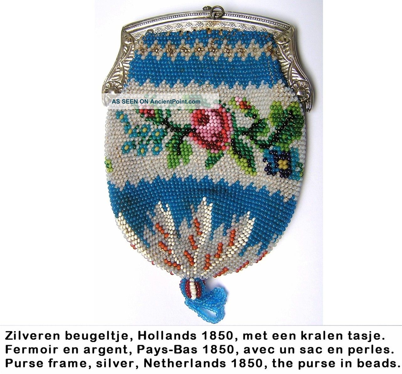 Silver Purse Bag 1850,  Dutch,  Beugeltas Zilver Kralen,  Fermoir Argent Sac Perles Other photo
